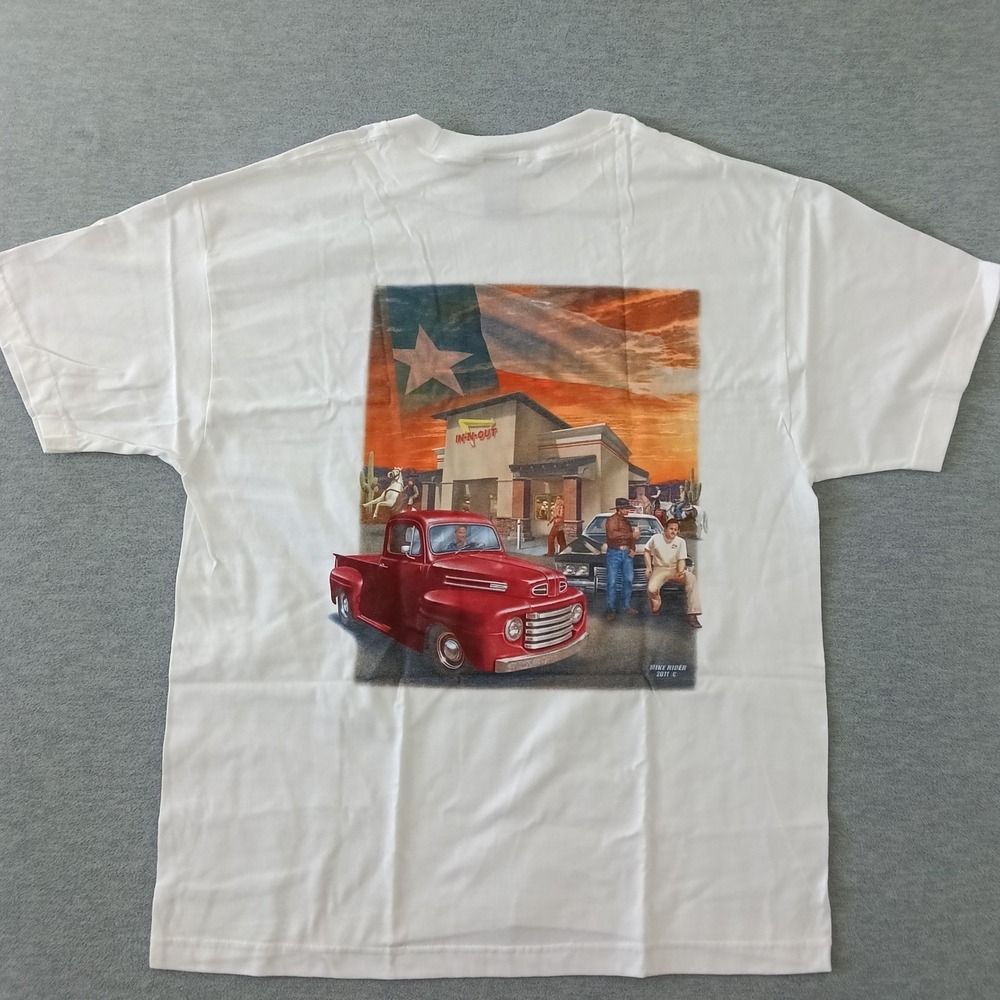 Hanes Beefy-T In-N-Out Burger Texas T-Shirt White Mike Rider 2011 Graphic Large